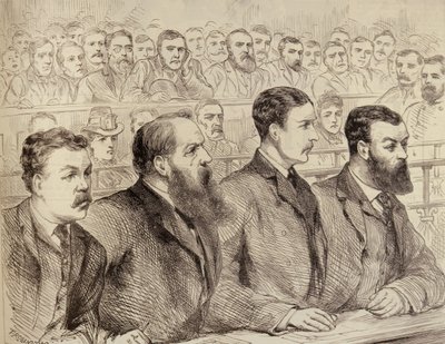Esame dei leader della Federazione Socialdemocratica alla Bow Street Police Court, da The Illustrated London News, 27 febbraio 1886 da English School